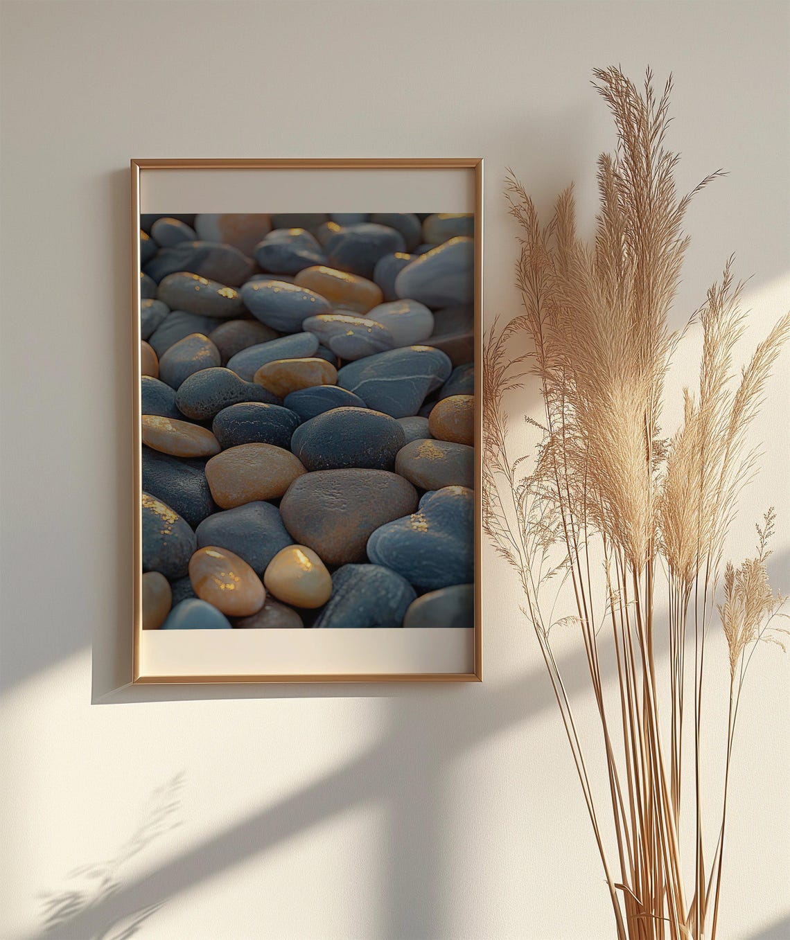 Close Up of Smooth Blue Grey Coastal Pebbles Texture Art Poster - Image 2