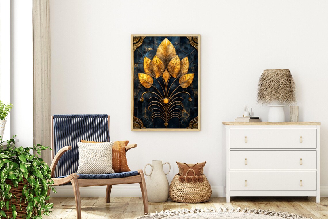 Gold Leaf Wall Art Print Botanical Floral Print Black And Gold Home Dcor Modern Wall Art Leaf Wall Dcor Luxury Prints Artwork - Image 3