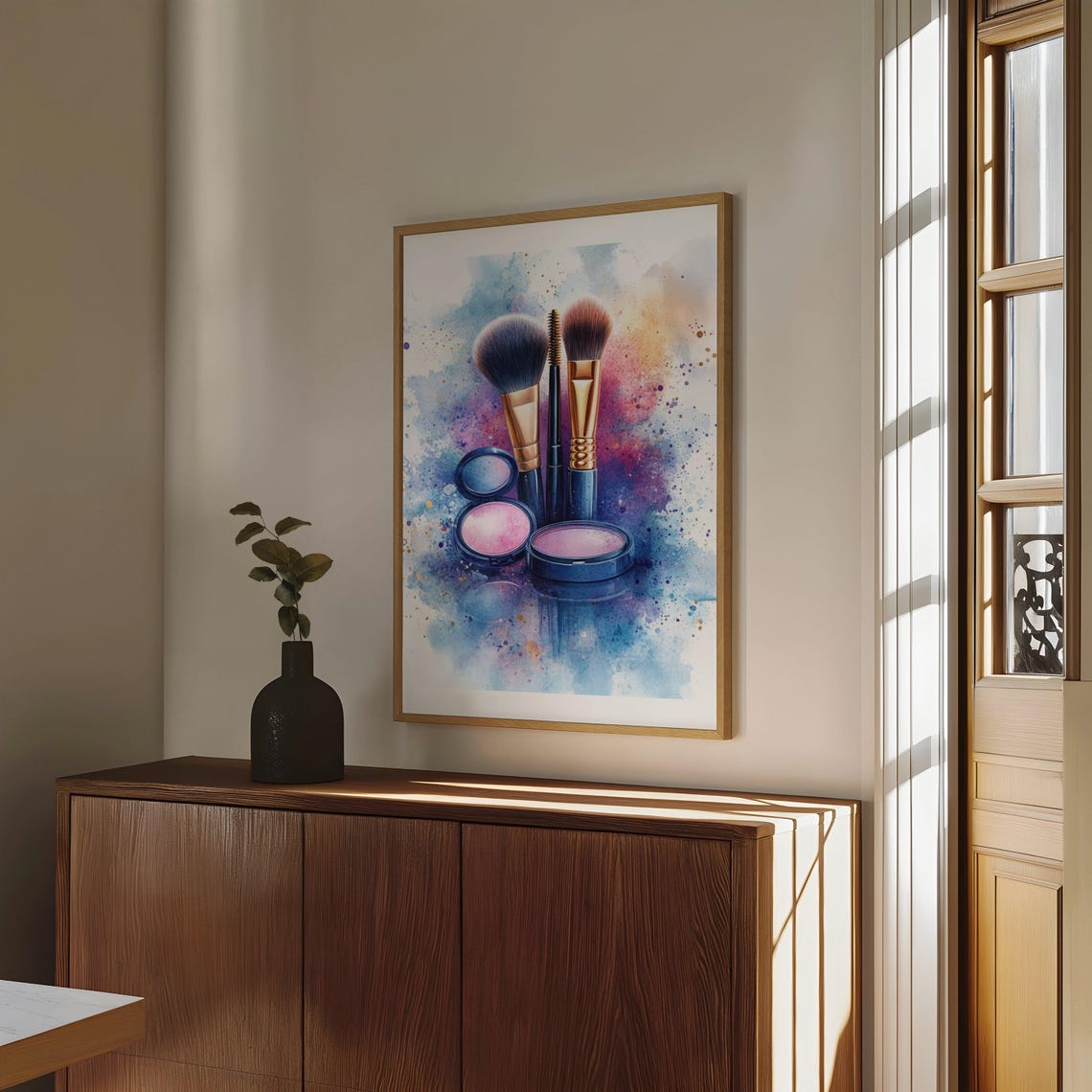 Watercolor Makeup Brushes Poster Beauty Vanity Room Colorful Decor - Image 4