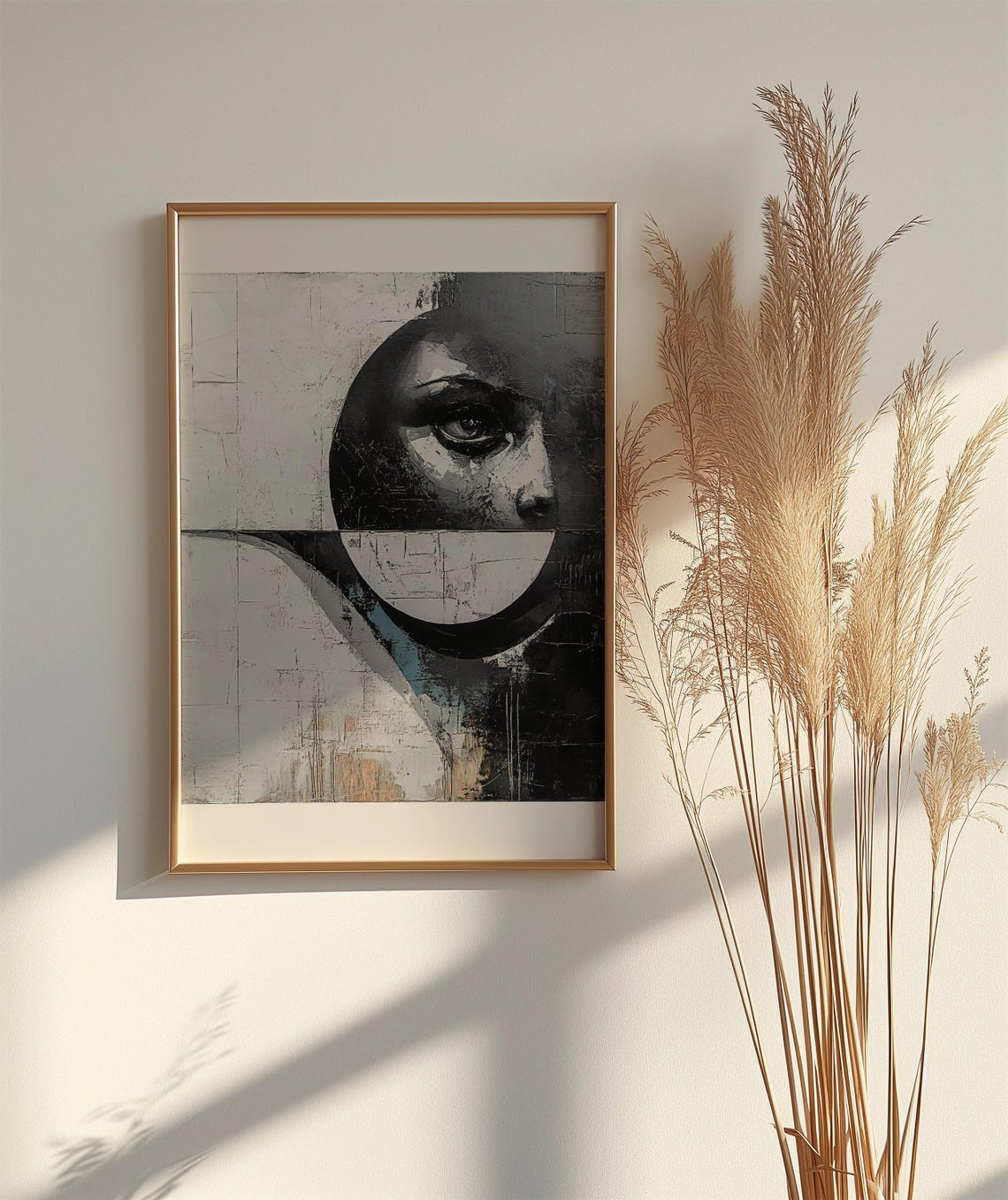 Monochrome Woman's Face with Bold Circle Abstract Art Poster - Image 2