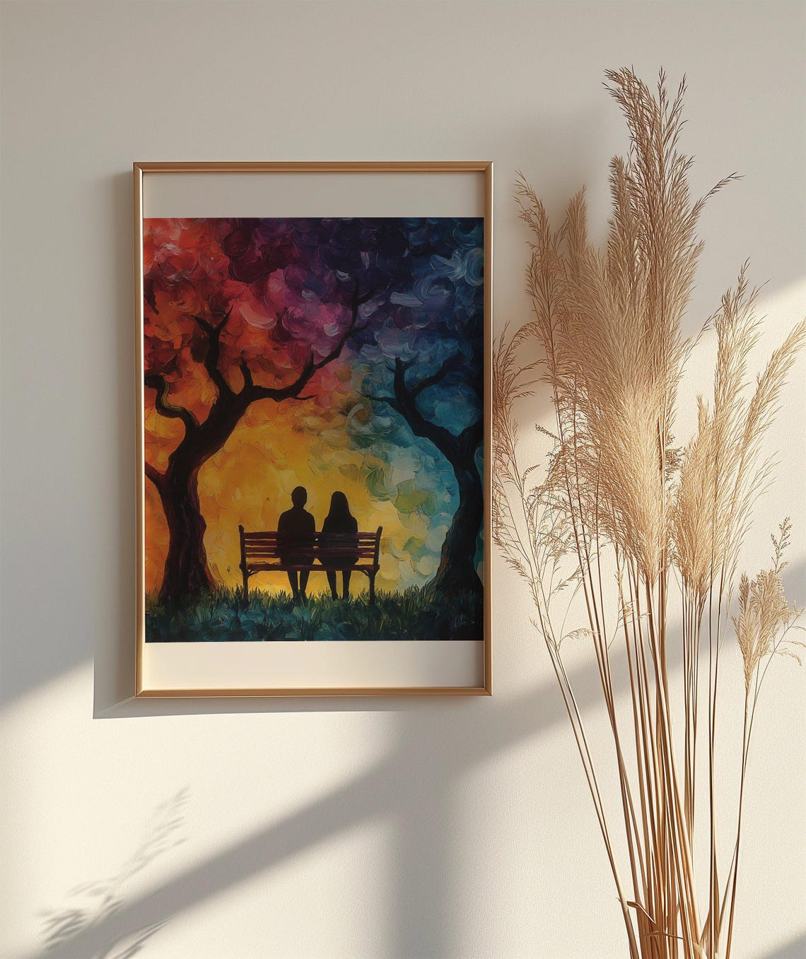 Colourful Silhouette Couple Wall Art Romantic Sunset Park Wall Print Couple Art Print For Living Room Bedroom Dcor - Image 2