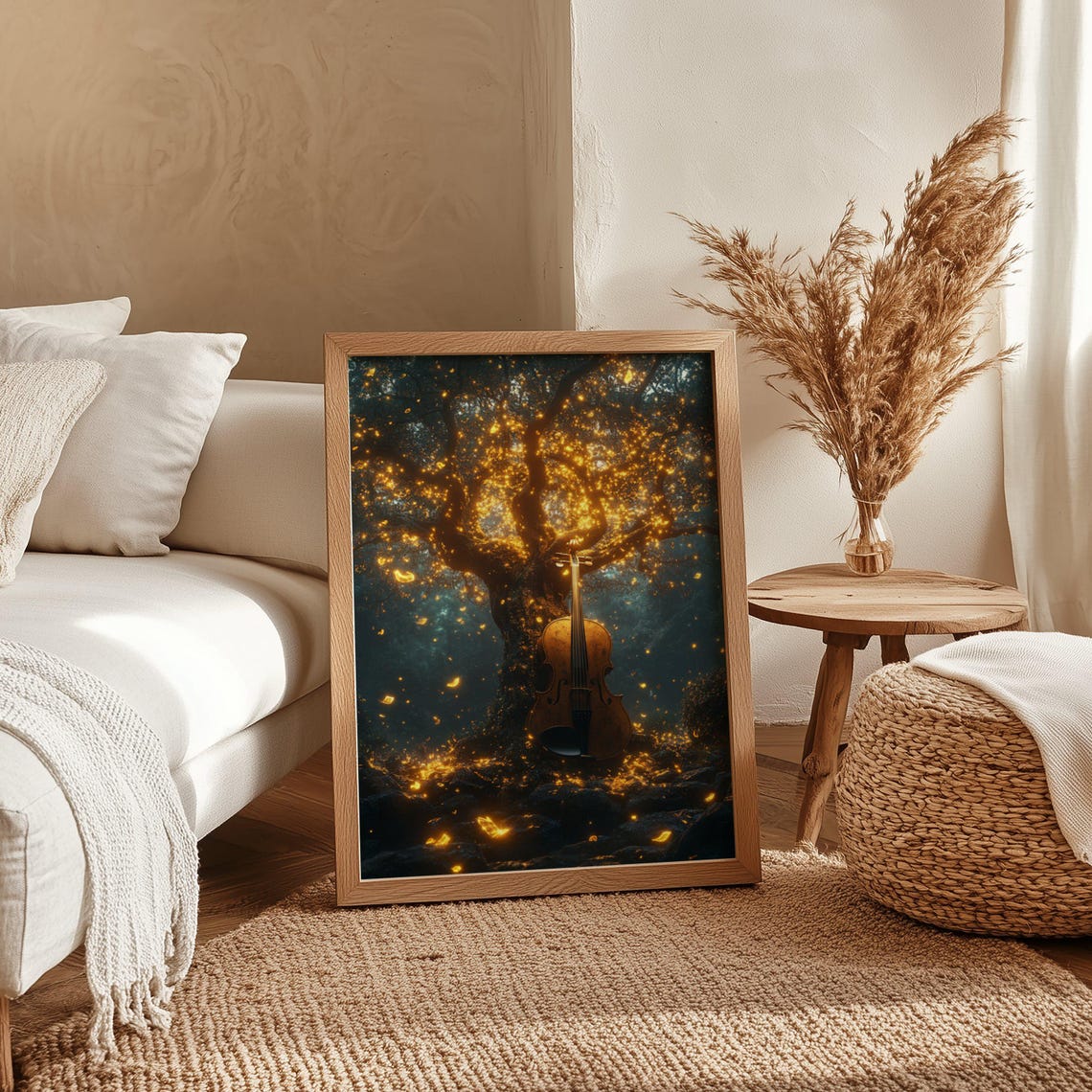 Enchanted Forest Violin Art Musical Instrument Nature Scene Wall Art Print Or Stretched Mystic Golden Tree Dcor New Home Gift - Image 4