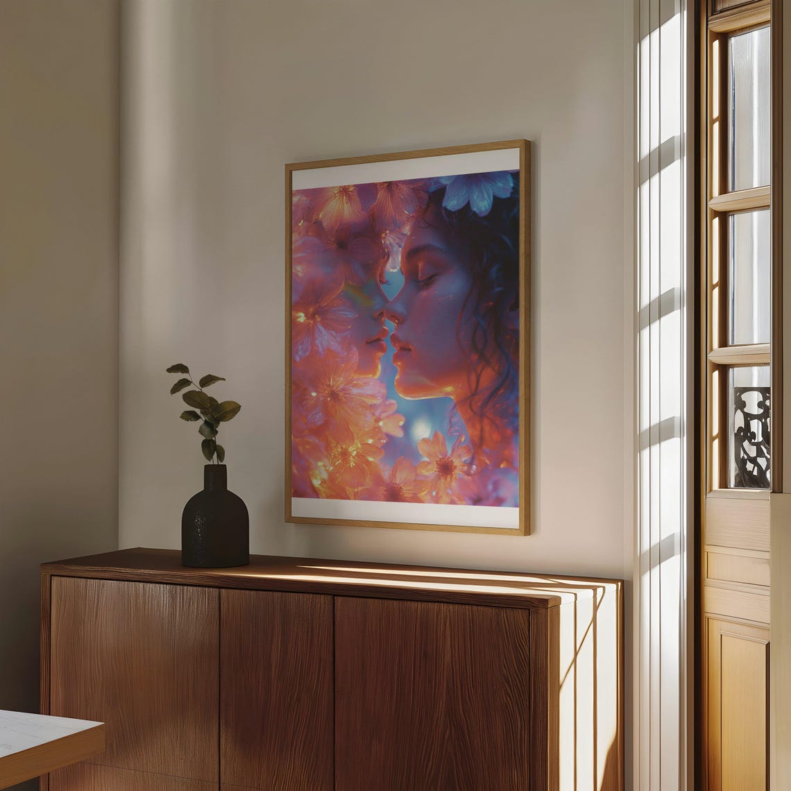 Ethereal Double Exposure Faces in Blooming Flowers Art Poster - Image 4