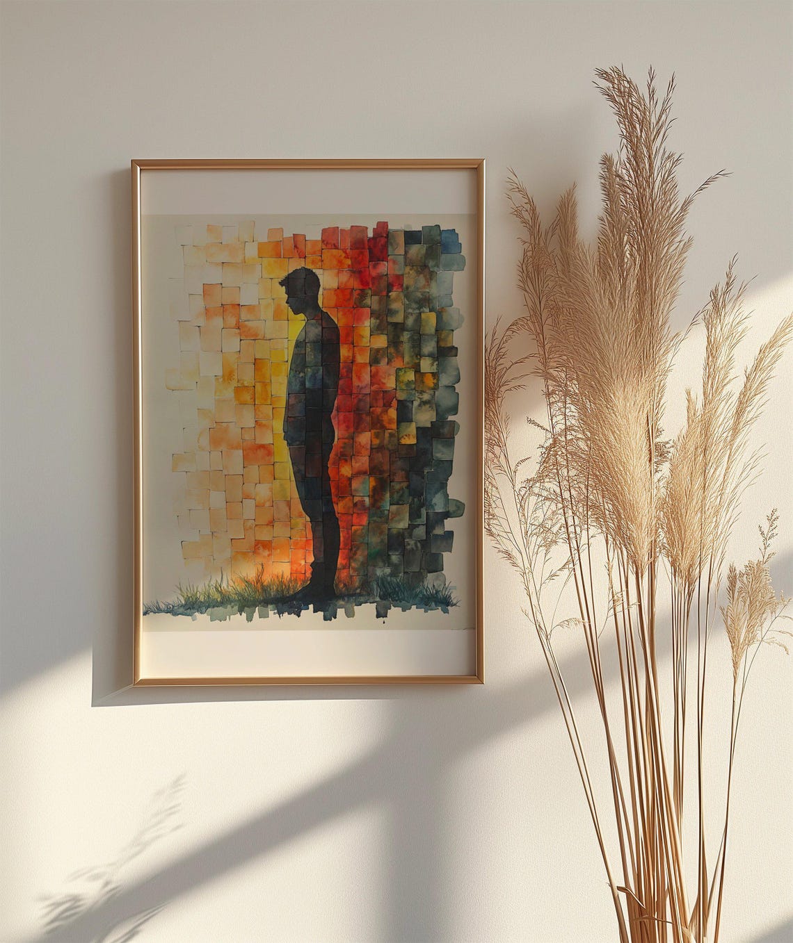 Man Silhouette Poster Colorful Watercolor Mosaic Thoughtful Decor Art - Image 2