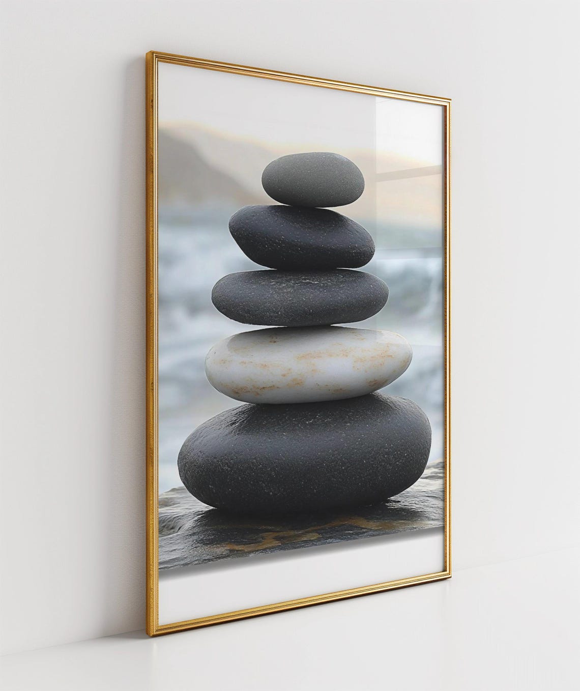 High Contrast Black and White Stone Stack Zen Balance Art Poster - Image 3