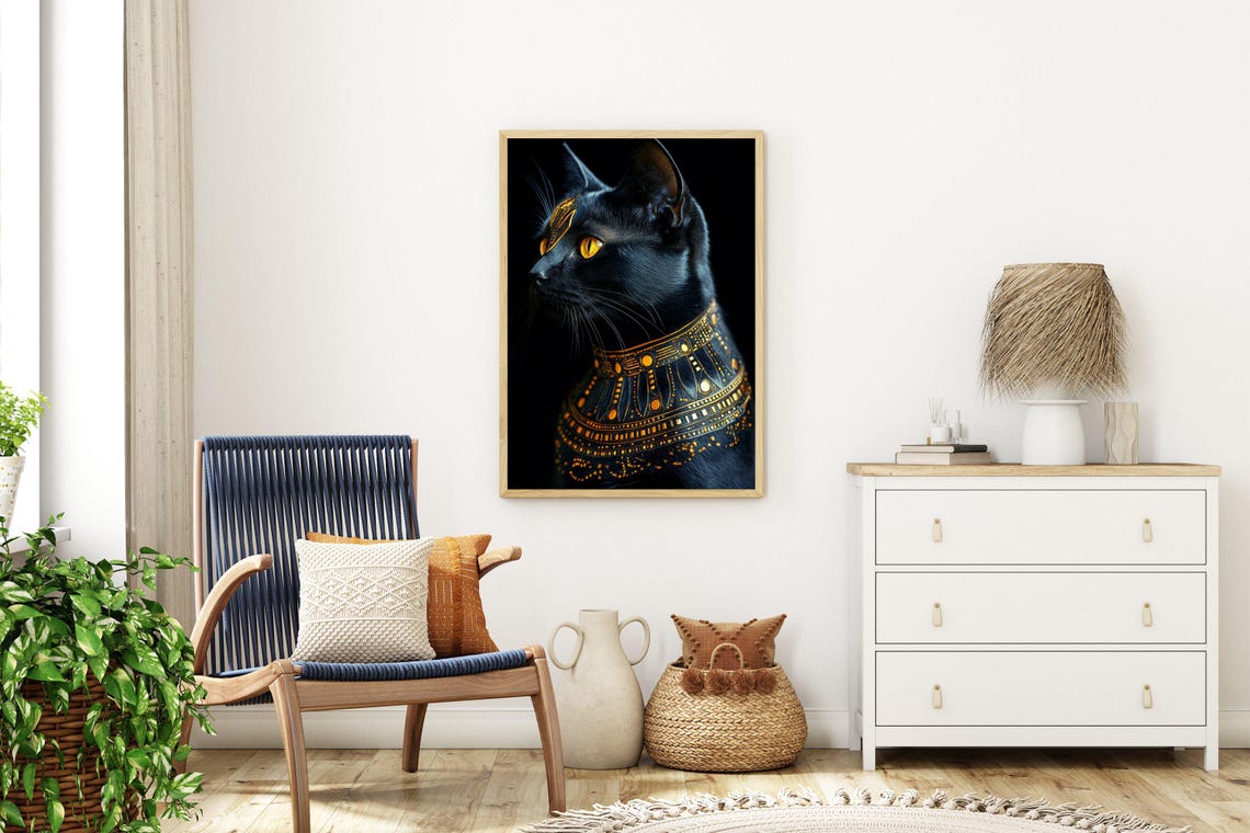 Ancient Egyptian Black Cat With Golden Jewelry Collar Poster - Image 3