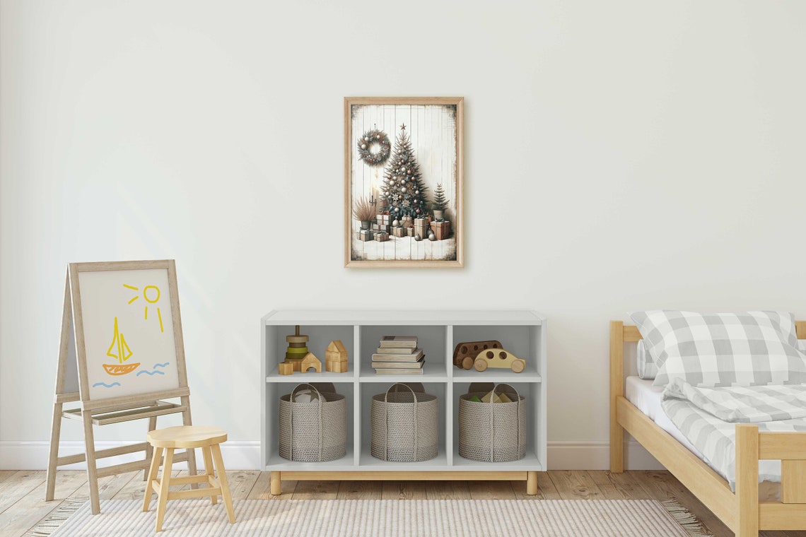 Rustic Farmhouse Christmas Tree With Gifts Vintage Holiday Poster - Image 2