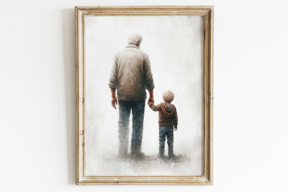 Grandfather and Grandson Rustic Portrait Art Print