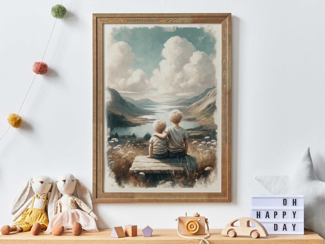 Brothers Room Adventure Print, Boys Lake Wall Art