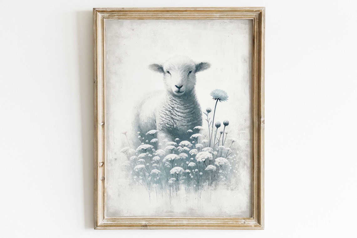 Lamb Art Print Farm Animal Wall Art Sheep Wall Decor Vintage Animal Print Baby Sheep Art Farmhouse Home Decorprintable Farm Animal Art