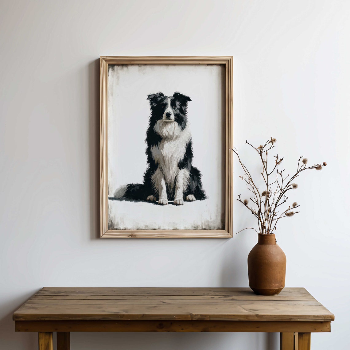 Border Collie Dog Sitting Portrait Black and White Vintage Art Print - Image 2