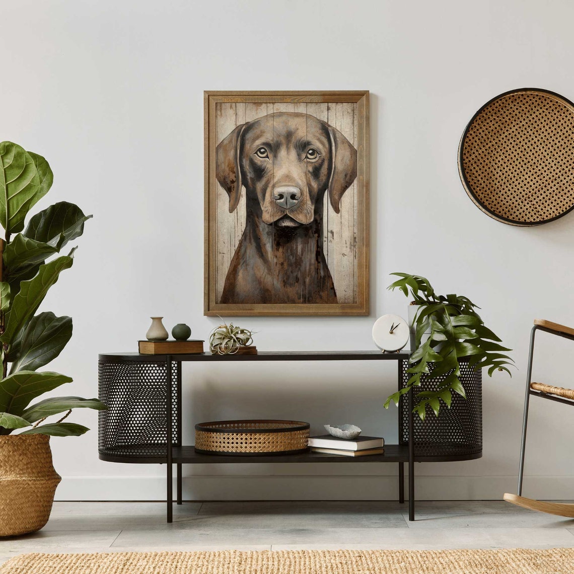 Chocolate Labrador Retriever Portrait on Rustic Wood Wall Poster - Image 2