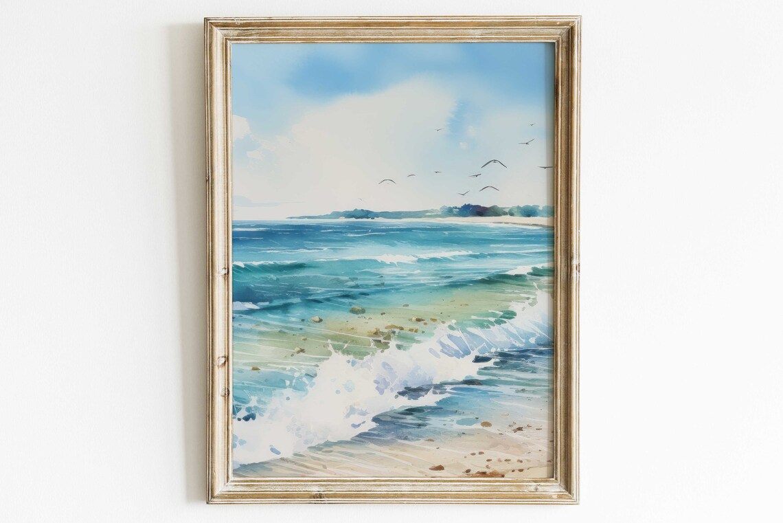 Sea Painting Coastal Beach Wall Decor, Ocean Art Print