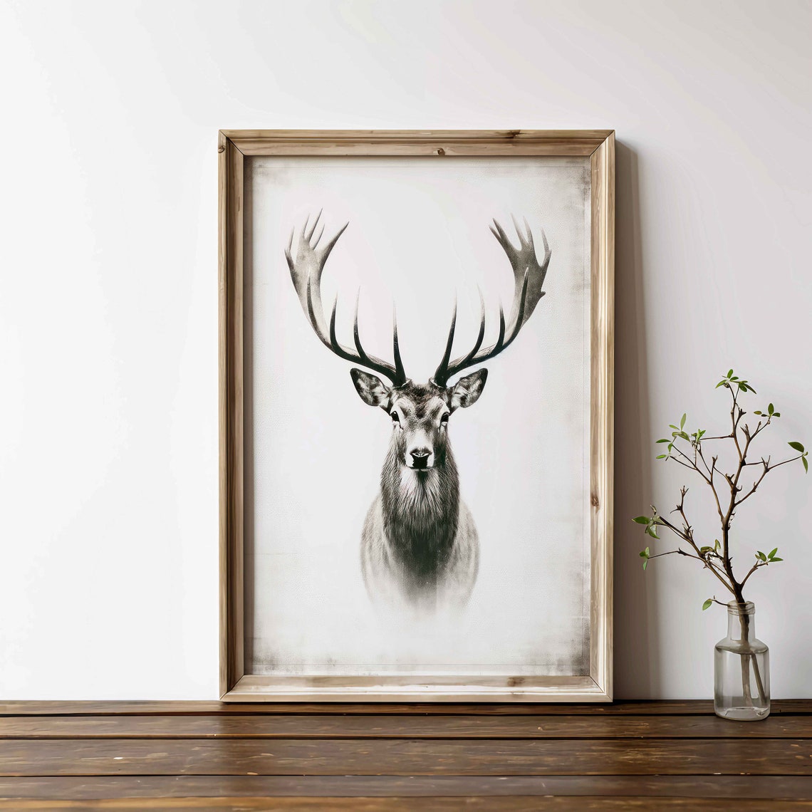 Black And White Stag Head With Antlers Minimalist Wildlife Poster Art - Image 3