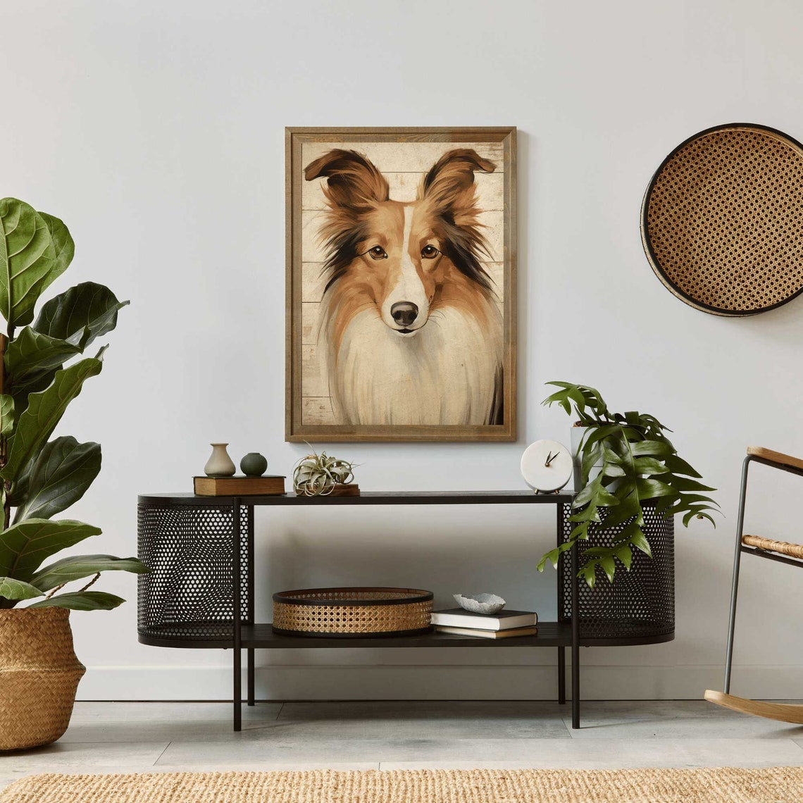 Collie Dog Face Portrait Vintage Rustic Pet Painting Wall Poster - Image 2