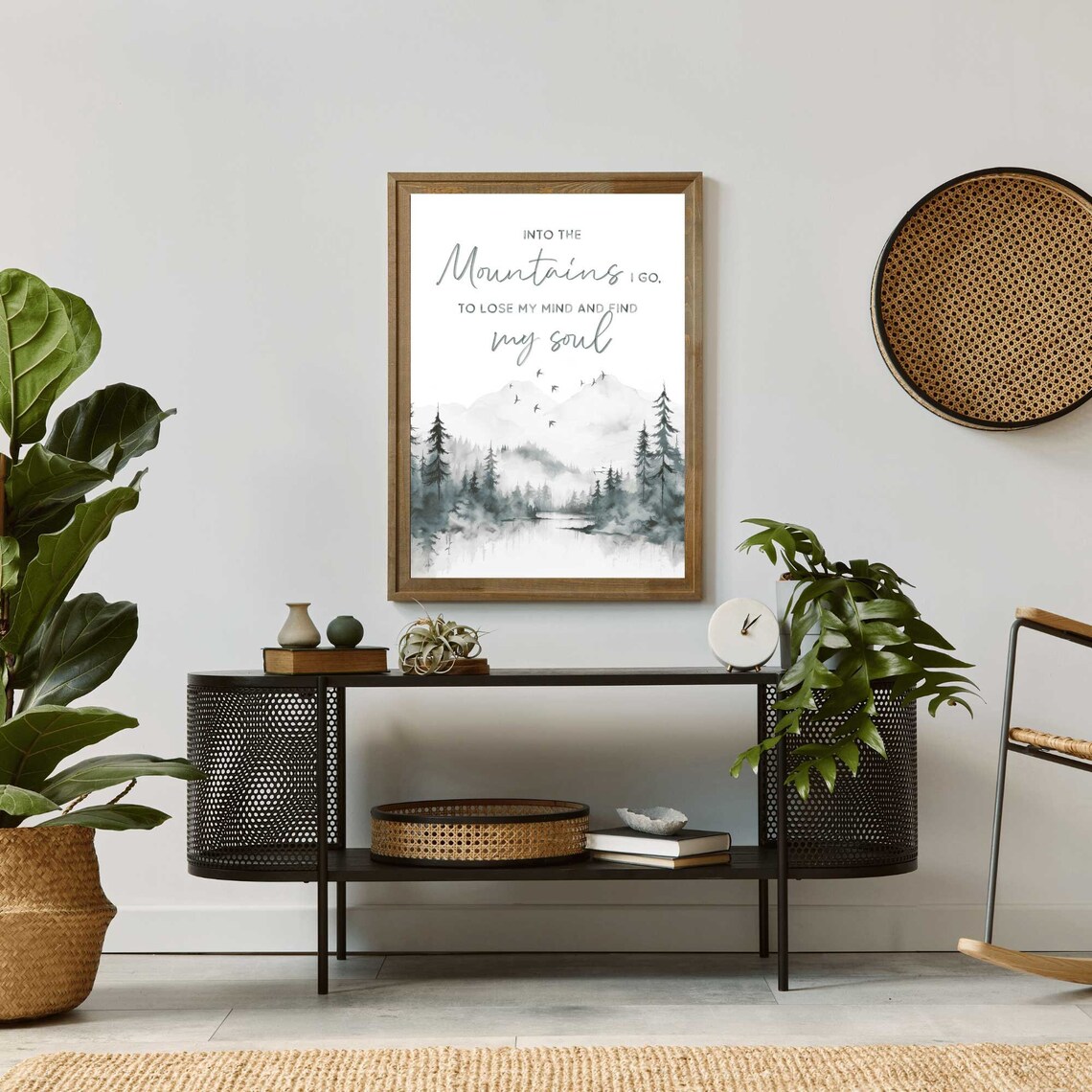 Into The Mountains I Go Quote, Watercolor Landscape Art Print - Image 2