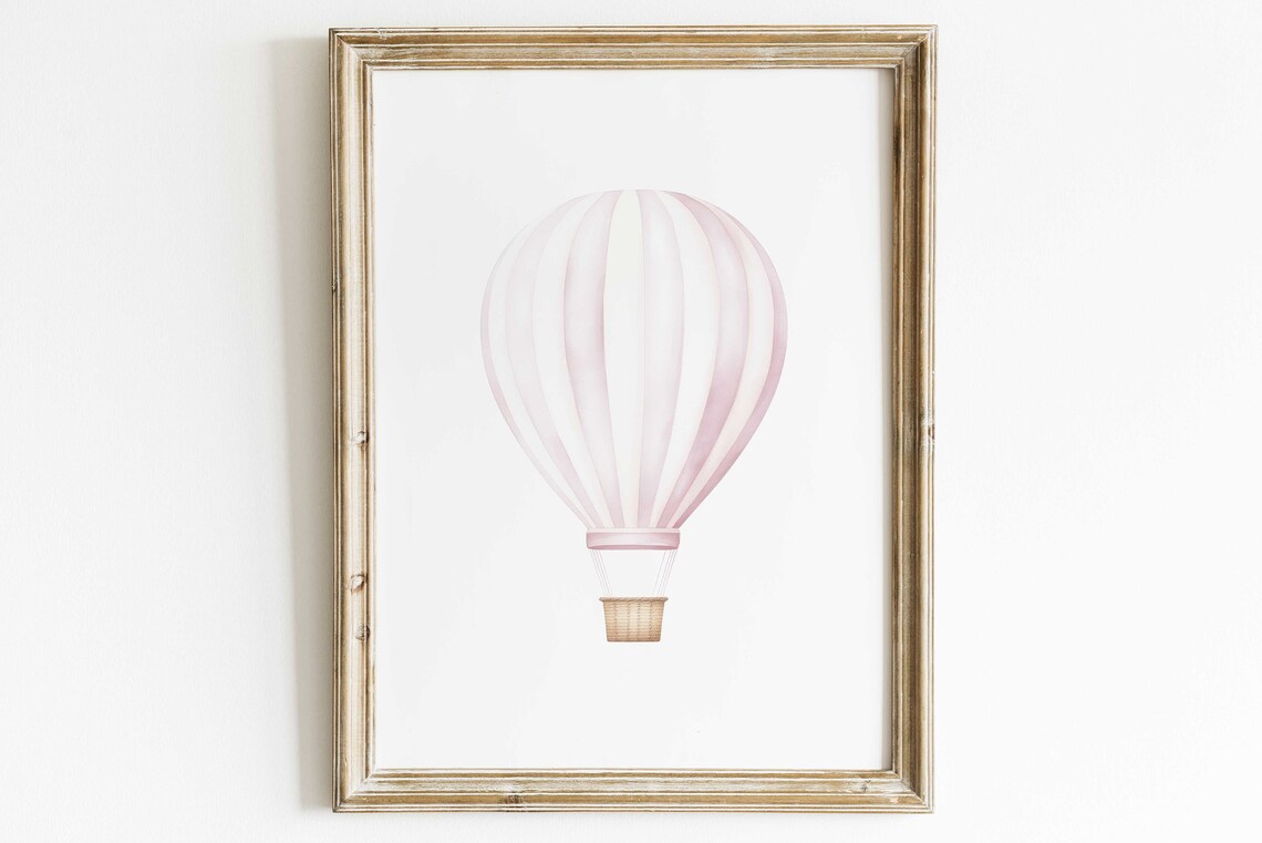 Pink Hot Air Balloon Poster Watercolor Nursery Girls Room Travel Decor - Image 3