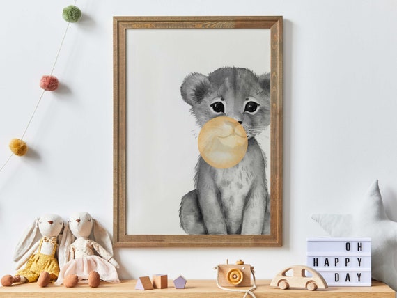 Lion Bubblegum Lion Nursery Decor Animals Blowing Bubble Gum Whimsical Safari Animal Nursery Decor Nursery Animal Art