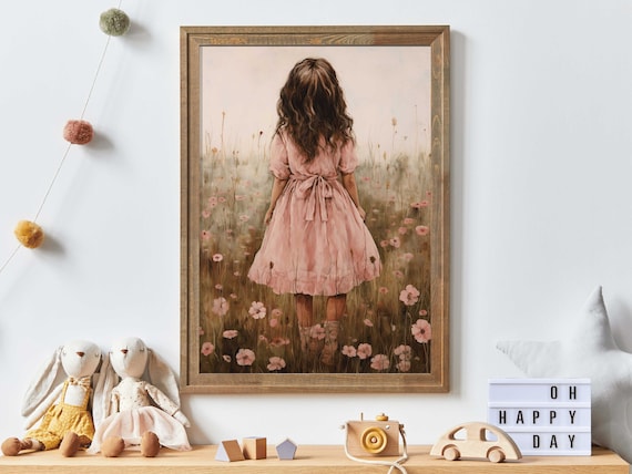 Wildflower Field Art Nursery Flower Decor Cute Girls Room Art Rustic Vintage Nursery Art Toddler Room Decor Girlprintable Girl Wall Art