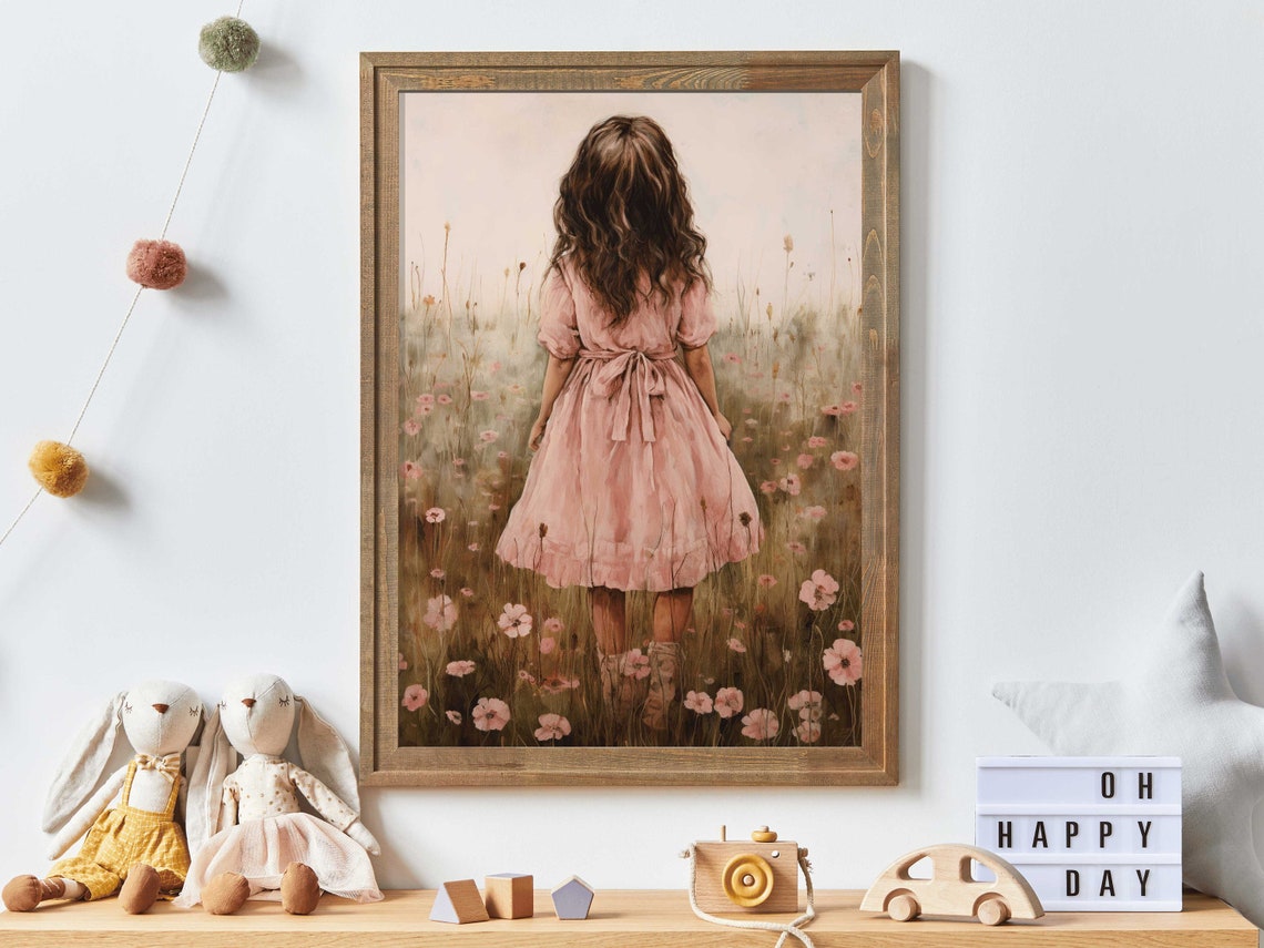 Wildflower Field Art Nursery Flower Decor Cute Girls Room Art Rustic Vintage Nursery Art Toddler Room Decor Girlprintable Girl Wall Art