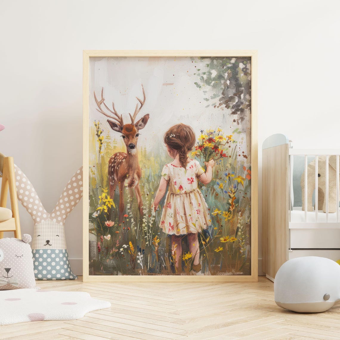 Deer Nursery Decor Animal Nursery Art Forest Animals Girls Room Decor Wildflower Girl Room Decor Deer Kids Art Girl Wall Art - Image 4