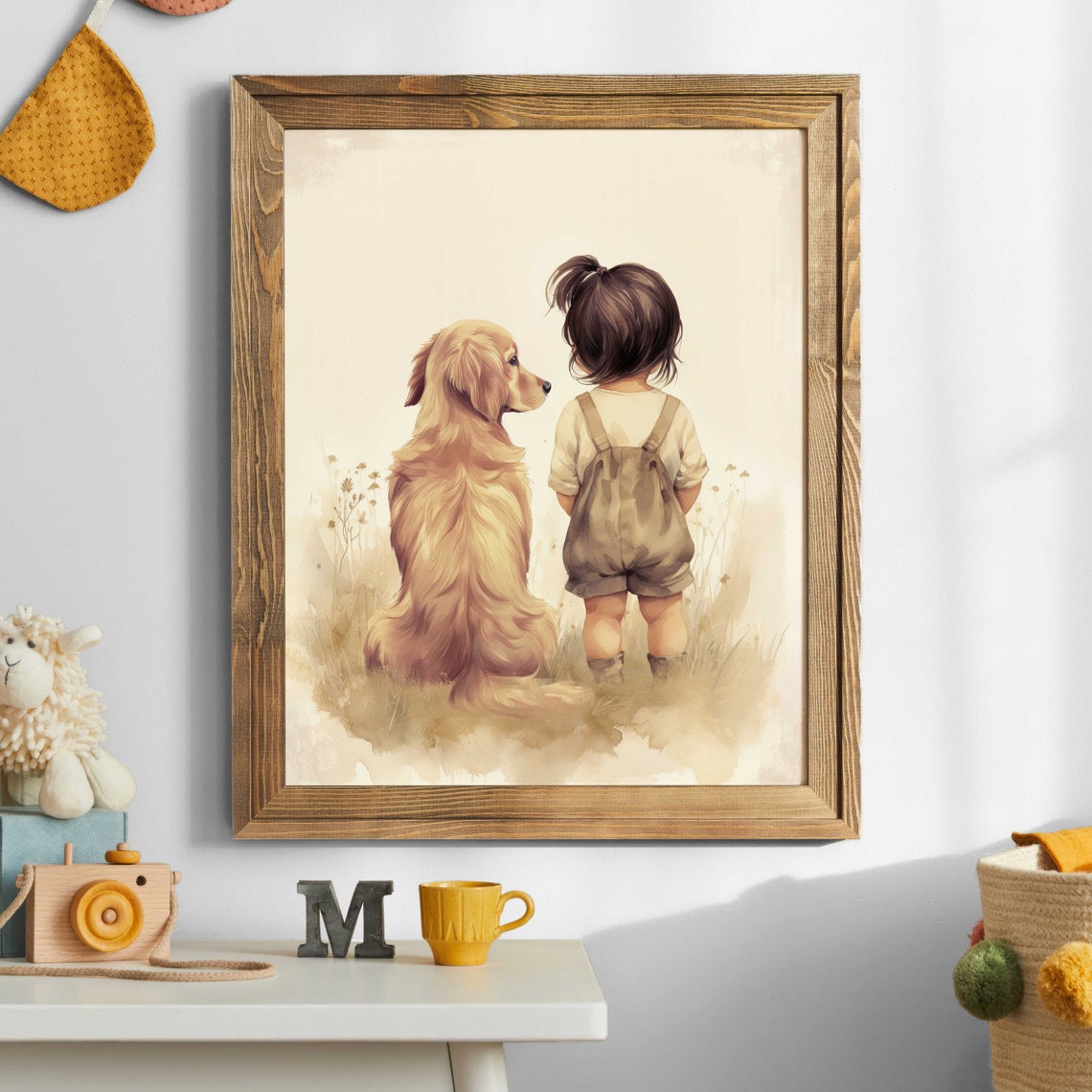 Golden Retriever Nursery Decor Girl Dog Painting Golden Retriever Print Dog Lover Puppy Nursery Wall Art Dog Art For Girl - Image 2
