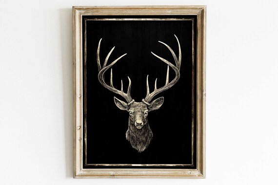 Majestic Golden Stag Head With Antlers On Black Chalkboard Poster
