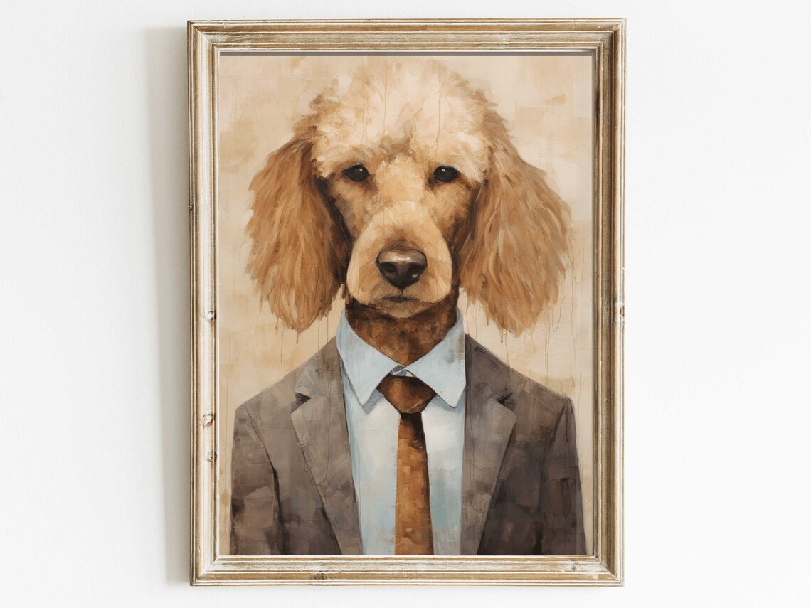 Funny Poodle in a Suit and Tie Gentleman Dog Portrait Wall Poster