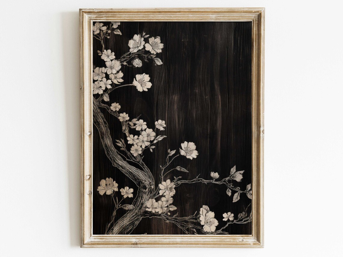 White Flower Apple Blossom Rustic Floral Art Print