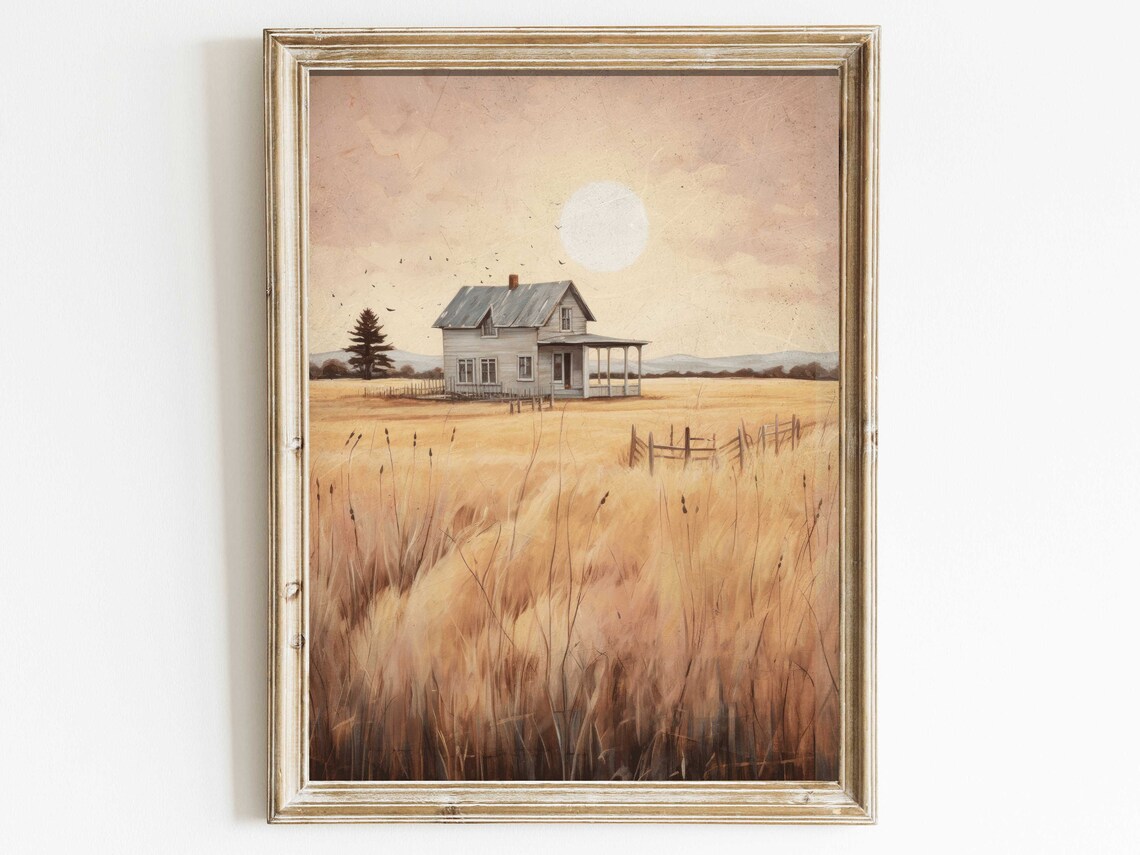 Countryside Vintage House Print, Farmhouse Decor