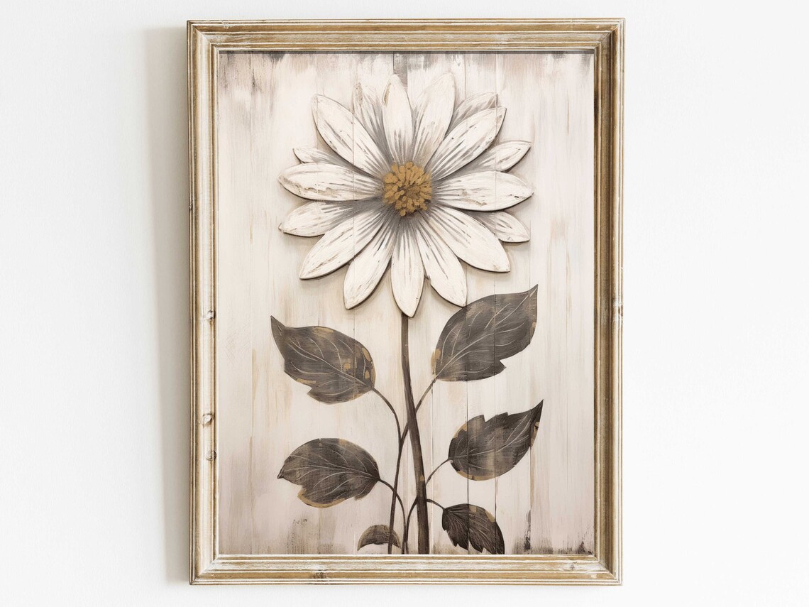 Rustic White Daisy Flower Vintage Botanical Farmhouse Poster - Image 3