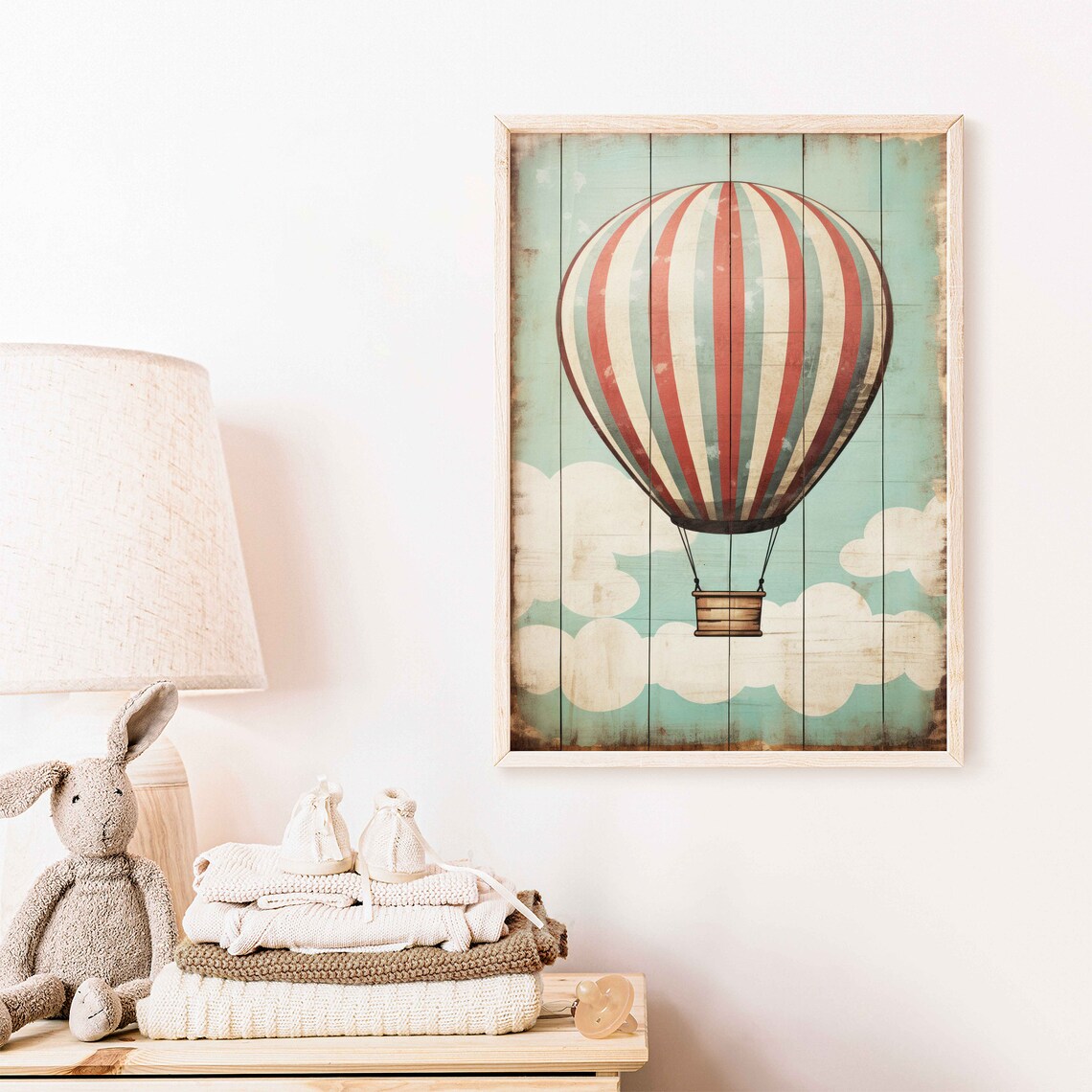 Whimsical Vintage Striped Hot Air Balloon Nursery Wall Decor Poster - Image 2