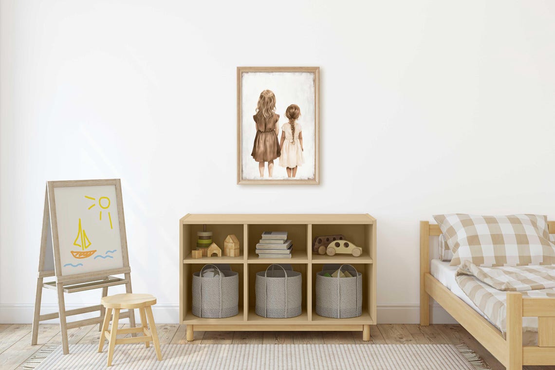 Sister Wall Art Sister Room Decor Vintage Sister Painting Shared Sister Bedroom Print Girls Room Two Girls Print Girl Art - Image 2