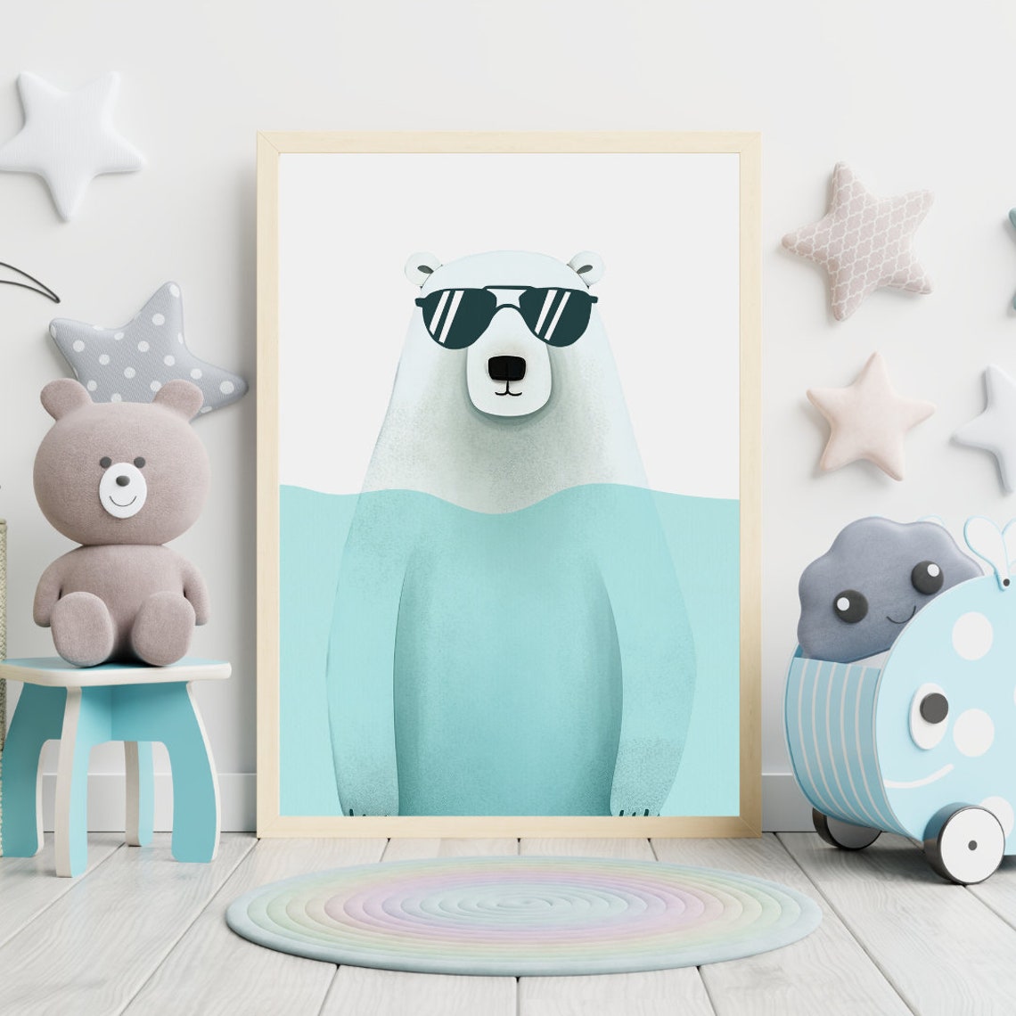 Polar Bear Bathing in Water Wearing Aviator Sunglasses Poster - Image 2