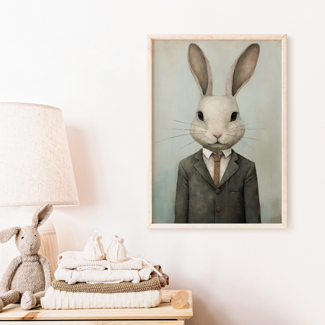 White Rabbit In Suit And Tie Funny Animal Portrait Art Poster - Image 2