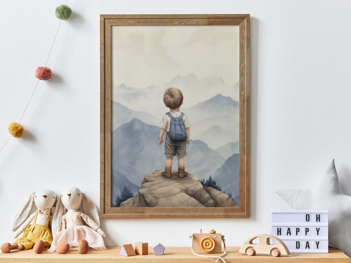 Boy Adventure Nursery Mountain Nature Art Print