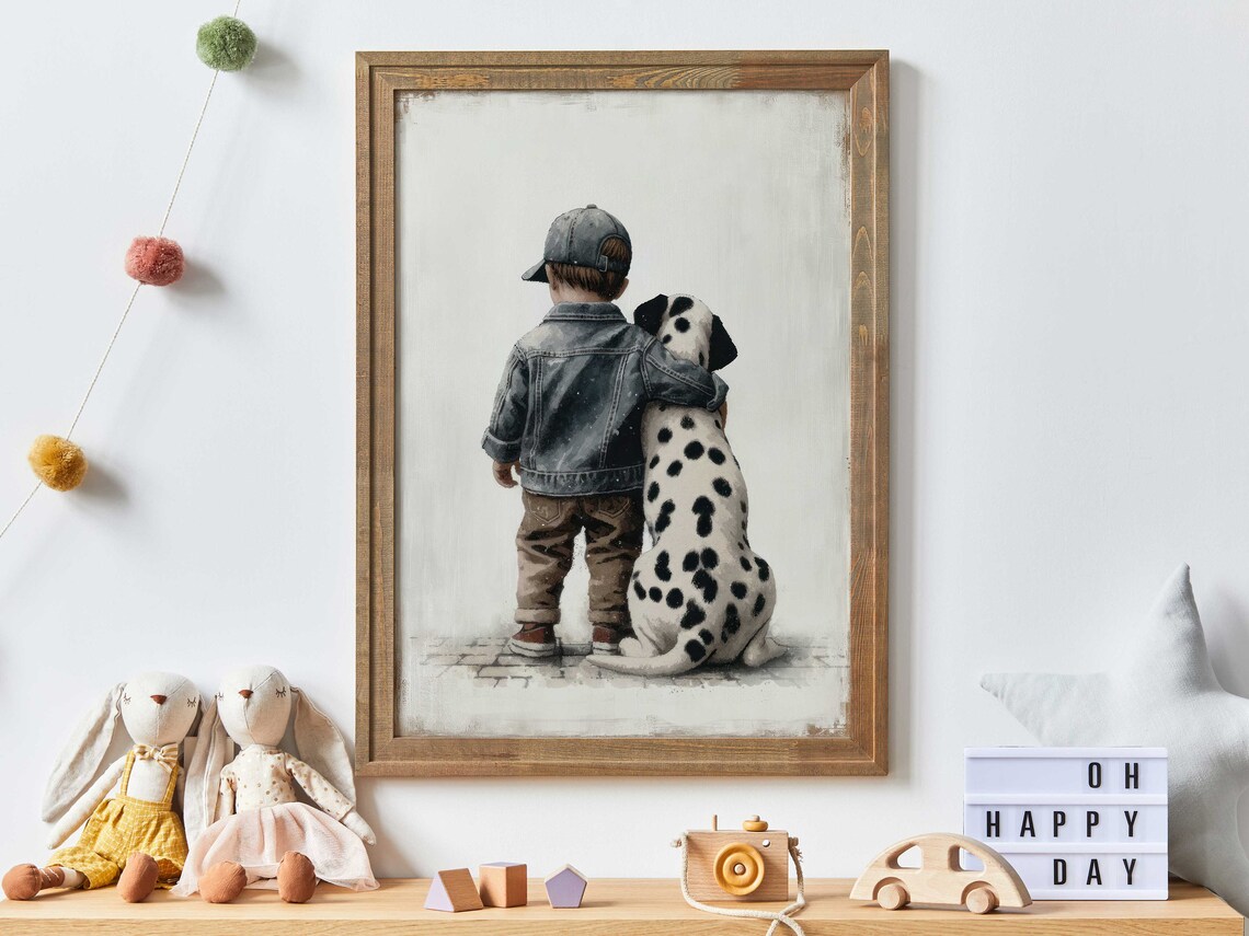 Dalmatian Nursery Decor Boy and Dog Art Print