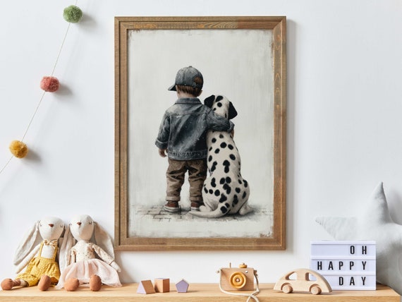 Dalmatian Nursery Decor Boy and Dog Art Print