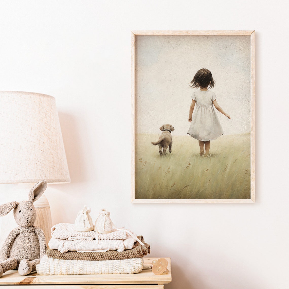 Girl And Dog Print Girly Wall Art Puppy Nursery Decor Unique Vintage Girls Room Dog Decor Animal Nursery Wall Art - Image 2