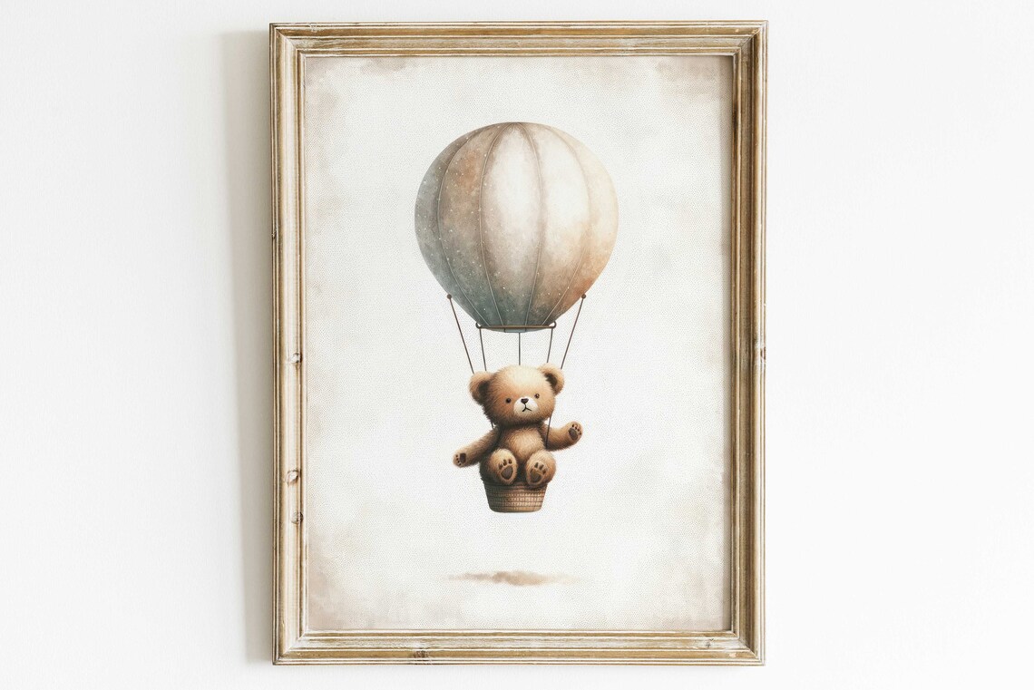 Hot Air Balloon Nursery Bear Art Print, Nursery Decor - Image 3