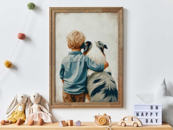 Australian Shepherd Nursery Art Print, Boy Dog Decor