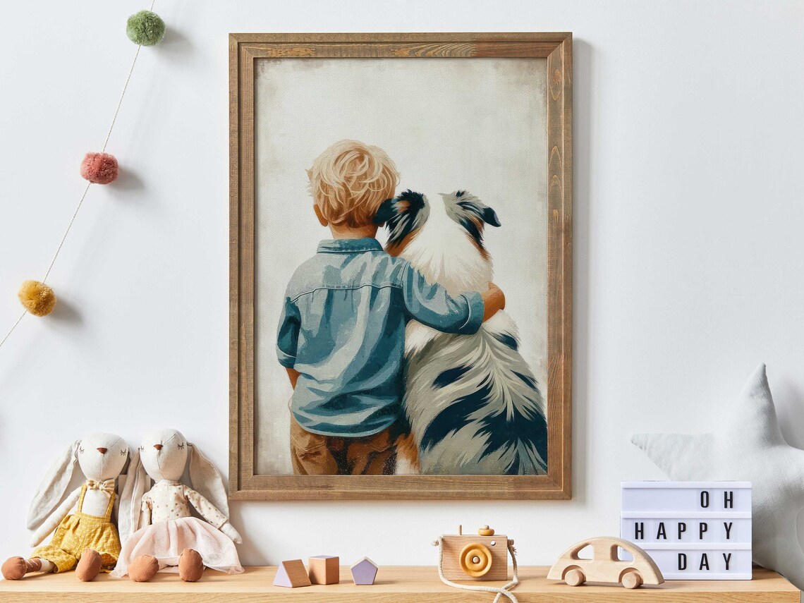 Australian Shepherd Nursery Art Print, Boy Dog Decor