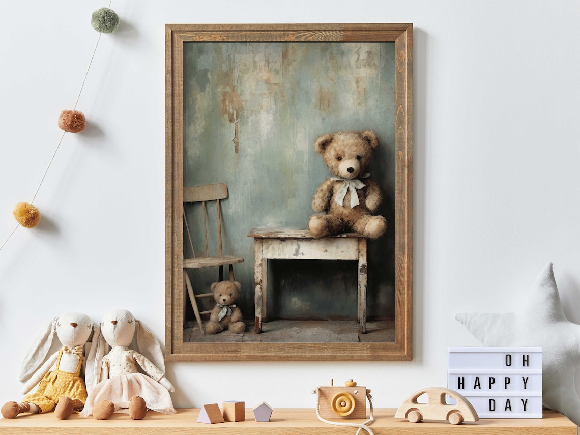 Teddy Bear Vintage Nursery Wall Art Print