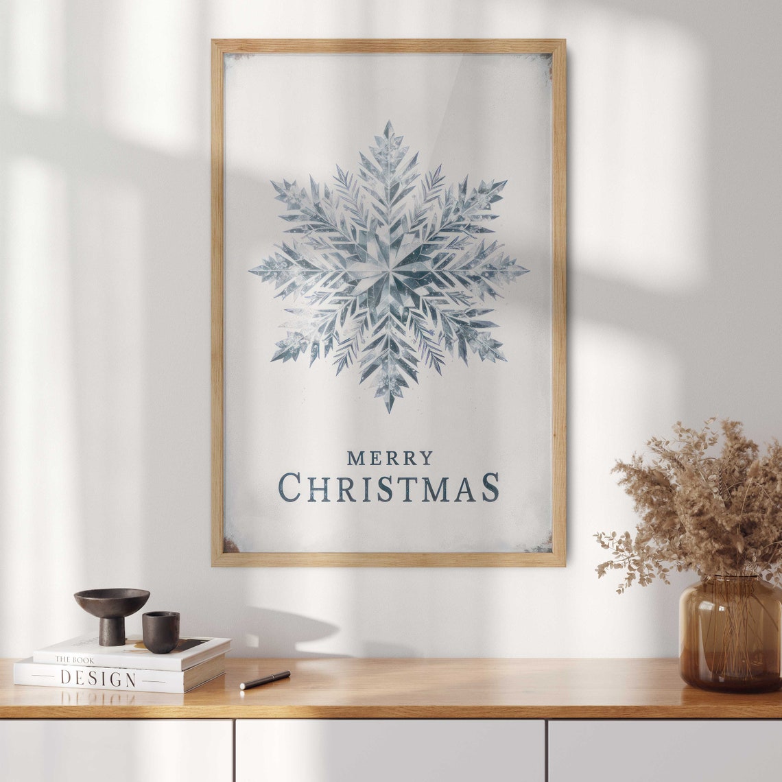 Merry Christmas Blue Snowflake Farmhouse Holiday Wall Decor Poster - Image 2