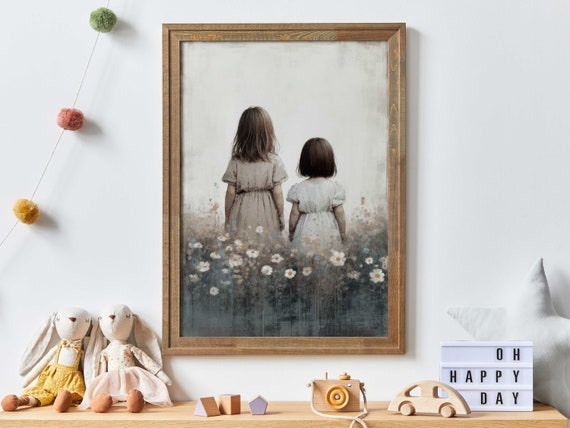 Sister Room Print Sister Painting Sisterhood Wall Art Vintage Sister Painting Best Friendswildflower Girls Room Art Girl Art