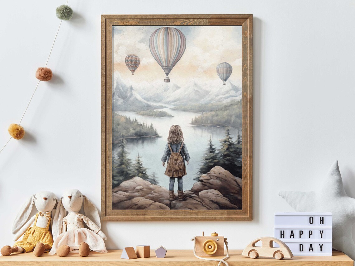 Adventure Nursery Hot Air Balloons Mountain Art Print