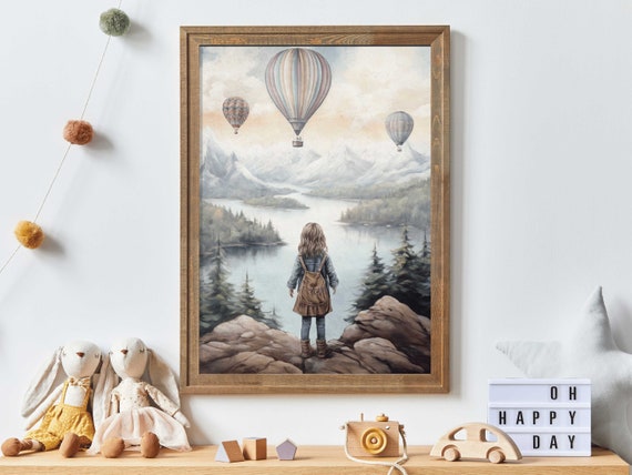 Adventure Nursery Hot Air Balloons Mountain Art Print