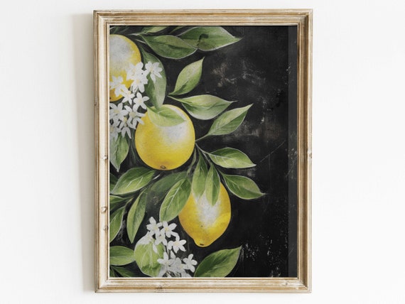 Lemon Mediterranean Wall Art Citrus Wall Art Print Rustic Fruit Wall Decor Minimalist Vintage Home Decor Art