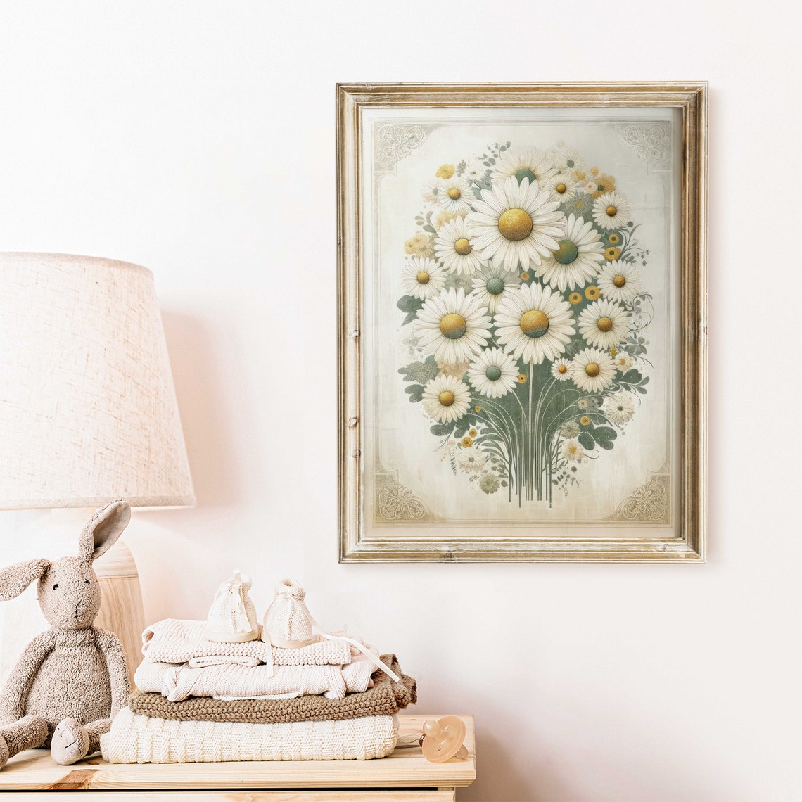 White Daisy Bouquet Vintage Botanical Floral Garden Home Poster - Image 2