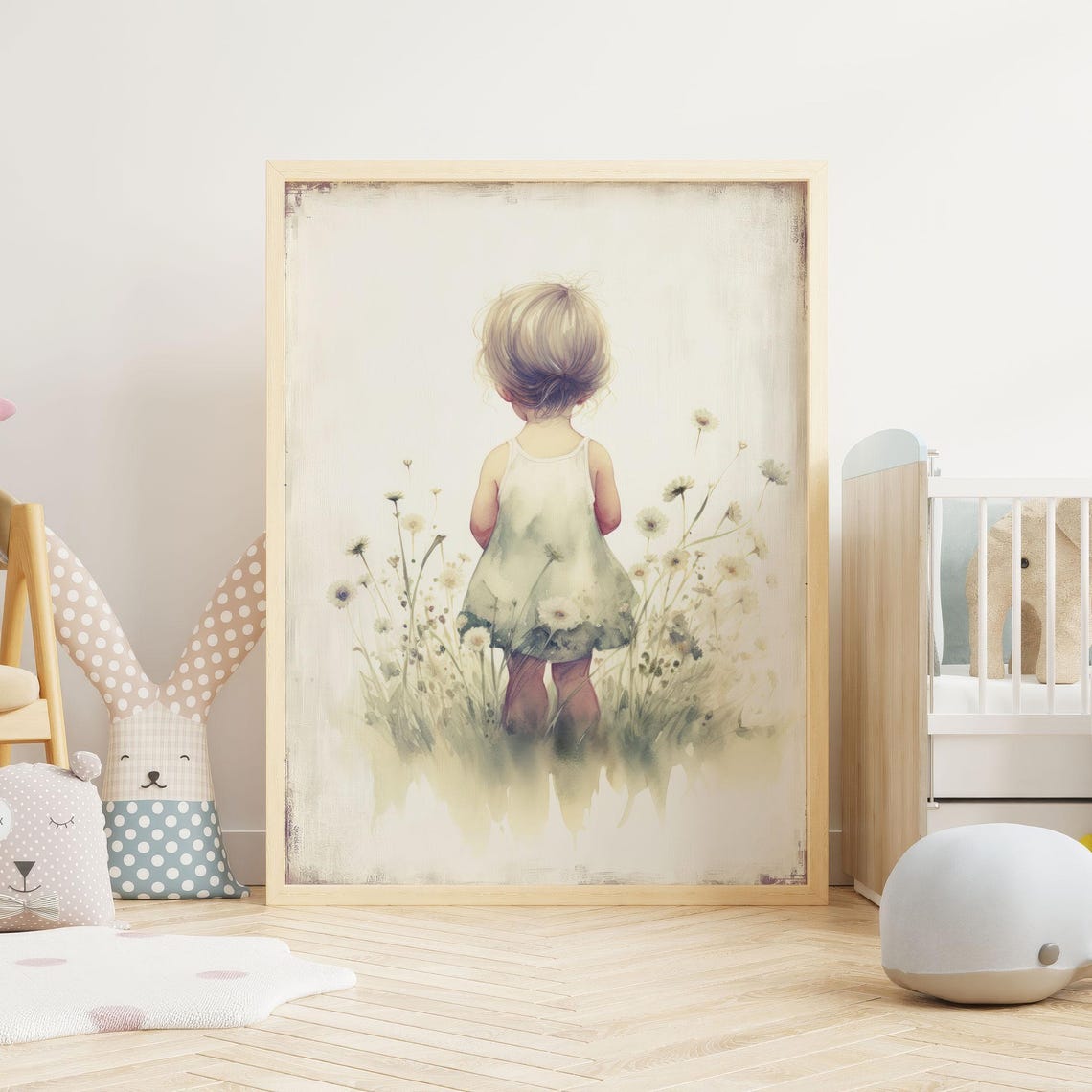 Girl In Wildflower Field Art Baby Wall Art Girly Nursery Art Art For Little Girl Girl Room Toddler Wildflower Decor Wall Art - Image 2